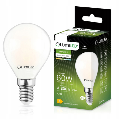 Żarówka LED E14 Kulka P45 7W = 60W 806lm 4000K Neutralna 360° FILAMENT LUMILED