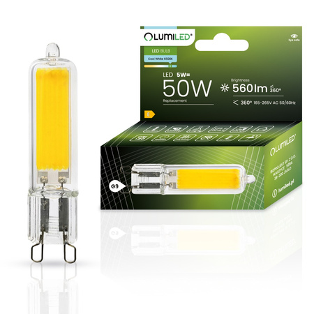 Żarówka LED G9 KAPSUŁKA 5W = 50W 560lm 6500K Zimna 360° LUMILED COB