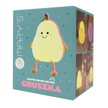 Lampka Nocna Dziecięca LED 1W 3000K Ciepła + Wielokolorowa RGB USB Akumulatorowa 1200mAh Biała GRUSZKA MARY'S