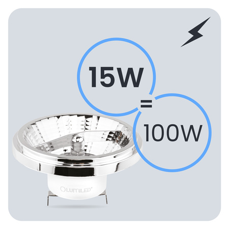 10x Żarówka LED G53 Reflektor AR111 15W = 100W 1521lm 3000K Ciepła 24° 12V Srebrna LUMILED