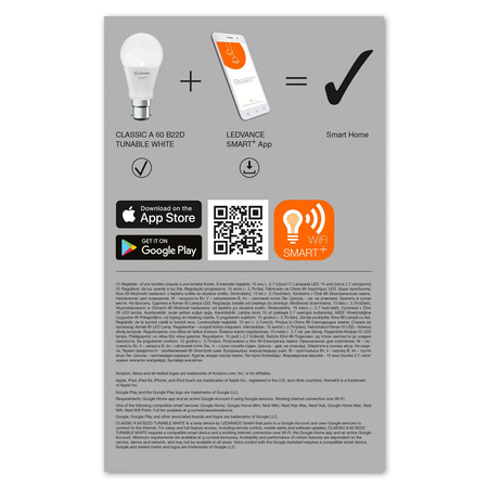 3PAK Żarówka LED B22d A60 9W 806lm 215° SMART+ WiFi CCT Ściemnialna Classic LEDVANCE