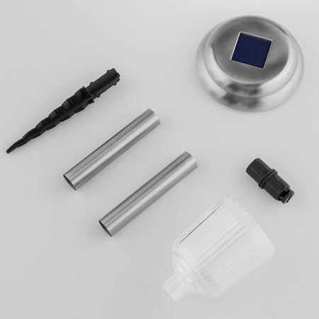 Lampa Solarna Ogrodowa LED Wbijana Zewnętrzna 6000K Zimna Chrom 41cm