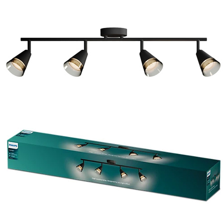 Lampa Sufitowa Reflektor Natynkowy 4x GU10 Czarna Cleft Philips