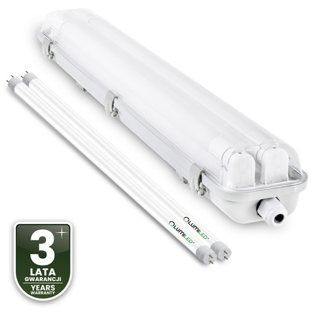 Oprawa Hermetyczna Pyłoszczelna 120cm 2x T8 G13 IP65 + 2x Świetlówki LED 18W