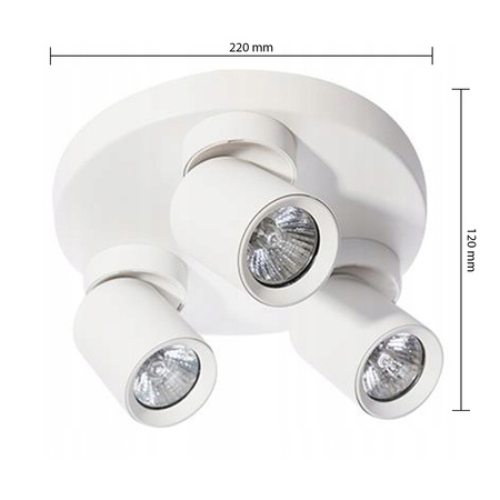 Lampa Sufitowa Ścienna TIMO Kinkiet Reflektor Oprawa Halogenowa Ruchoma 3xGU10 Biały Okrągły LVT