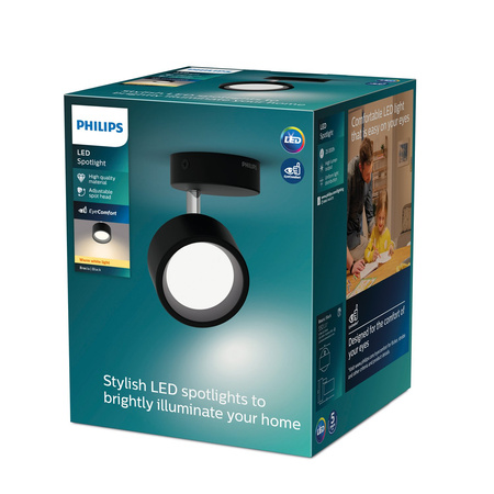 Lampa Ścienna Kinkiet LED 5.5W 550lm 2700K Czarna Bracia Philips