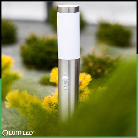 Lampa Ogrodowa Zewnętrzna E27 INOX SŁUPEK 65cm z Czujnikiem Ruchu Lilium LUMILED