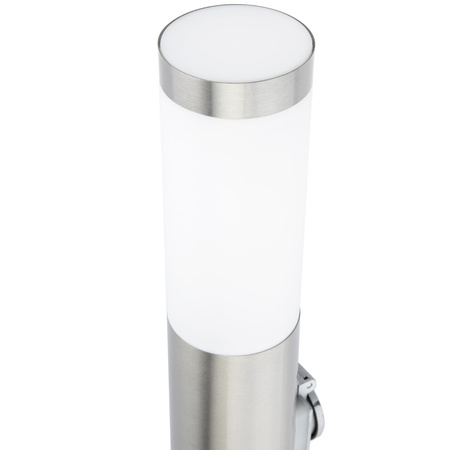 Lampa Ogrodowa Zewnętrzna E27 SREBRNY SŁUPEK 65cm z Gniazdem 230V