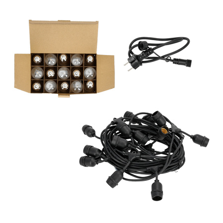Girlanda Ogrodowa Zewnętrzna Łańcuch Świetlny 500lm 2700K Ciepła 15x E27 Czarna IP44 15m Baja Kobi
