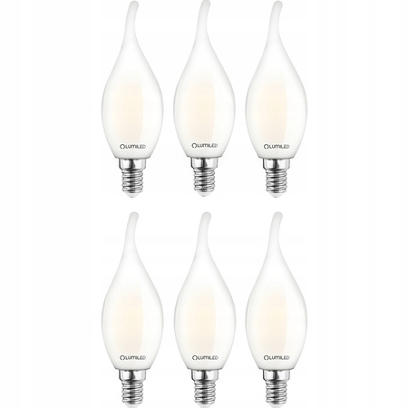 Zestaw 6x Żarówka LED Płomyk BA35 E14 7W = 60W 806lm 4000K Neutralna 360° Filament Mleczna LUMILED