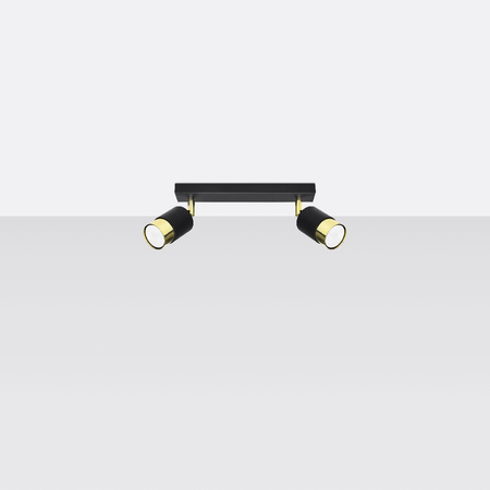 Lampa Sufitowa Oprawa Natynkowa SPOT TUBA Reflektor 2x GU10 Ruchoma Tubularna Czarna Złota Nowoczesna Nero Sollux