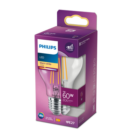 Żarówka LED E27 A60 7W = 60W 806lm 2700K Ciepła Filament PHILIPS