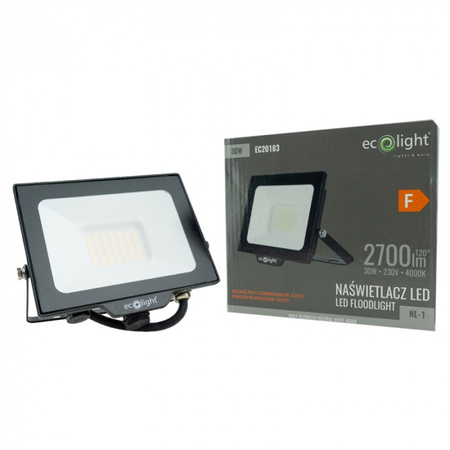 Naświetlacz LED Lampa Reflektor 30W 2700lm 4000K Neutralna IP65 NL-1 Ecolight
