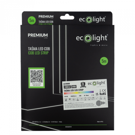 Taśma LED Pasek COB 15W/m 450LED/m 12V Wielokolorowa RGB IP20 Rolka 5m Ecolight