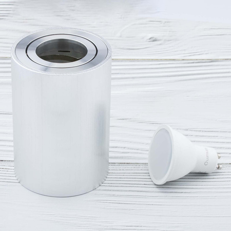 Oprawa Natynkowa HALOGENOWA Aluminiowa Chrom SPOT TUBA 11,5cm + Żarówka LED GU10 10W 3000K Lumiled