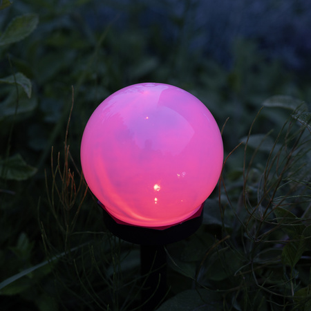 Lampa Solarna Ogrodowa LED ATRIS Wbijana Biała Kula 10cm RGB LUMILED