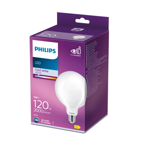 Żarówka LED E27 Kula G120 13W = 120W 2000lm 4000K Neutralna FILAMENT LED Classic Philips
