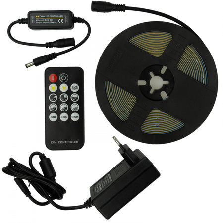Taśma LED Pasek COB 7W/m 630lm/m 320LED/m 24V 6000K Zimna IP20 Rolka 5m + Zasilacz + Pilot Ecolight
