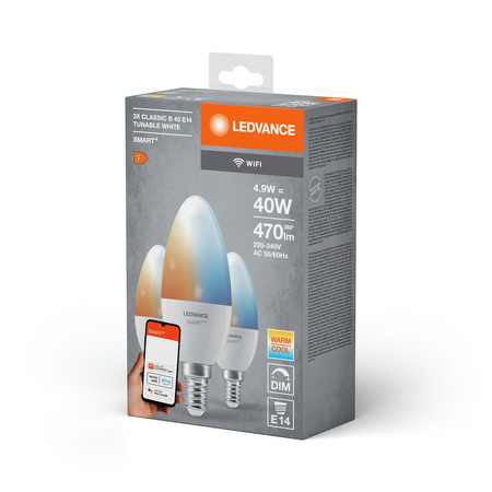 Żarówka LED E14 Świeczka 4.9W = 40W 470lm CCT Ściemnialna SMART+ WiFi Candle Ledvance