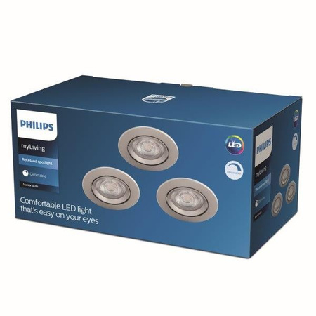 3x Oprawa Podtynkowa Wpuszczana LED 5W 350lm 2700K Nikiel Sparkle Philips