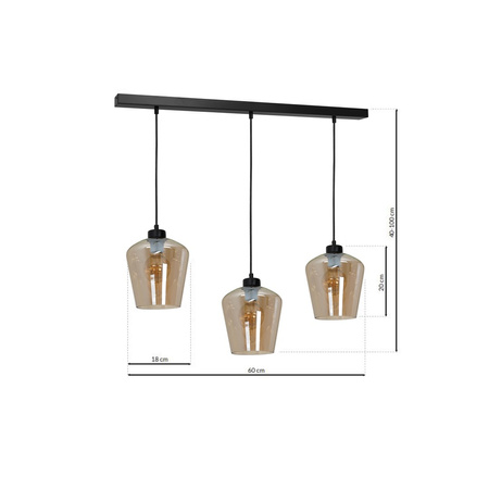 Lampa wisząca SANTIAGO 3xE27 Klosz Bursztynowe Szkło MLP6610 Metal + Szkło