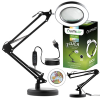 Lampka Biurkowa Kreślarska Stołowa LED 7W CCT USB Ściemnialna LUCA Czarna 8x Szkło powiększające Lupa Lumiled