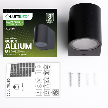 Kinkiet Ogrodowy Elewacyjny Lampa Zewnętrzna GU10 ALLIUM Czarna LUMILED