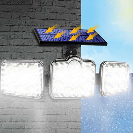 Naświetlacz solarny lampa 138x LED 10W 480lm Zimna czujnik ruchu IP65 + Pilot