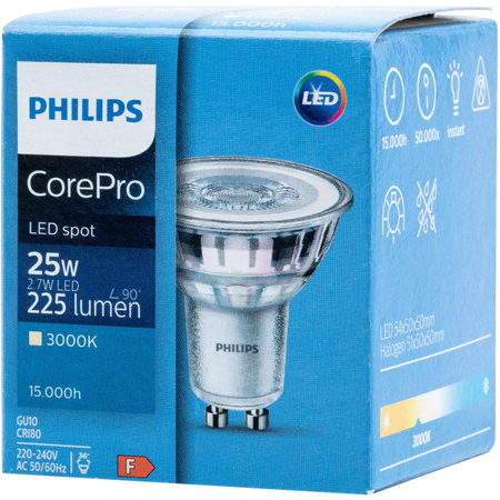 Żarówka LED GU10 2,7W = 25W 225lm 3000K Ciepła 36° PHILIPS