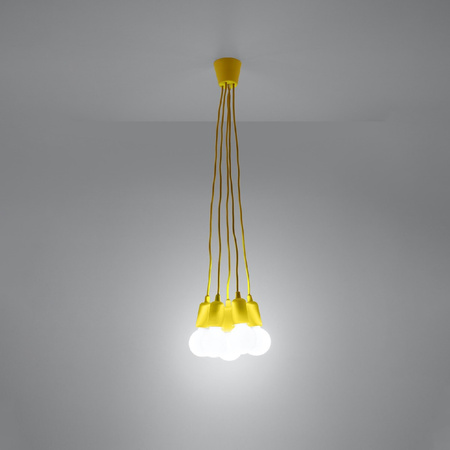 Lampa Sufitowa Wisząca Zwis 5x E27 Nieregularna Żółta Nowoczesna Diego Sollux