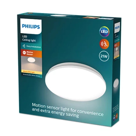 Lampa Sufitowa Plafon LED 21W 2500lm 2700K z Czujnikiem Zmierzchu Biała Acuna Philips