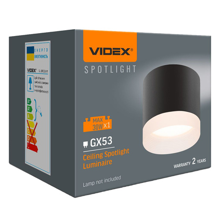 Oprawa Natynkowa SPOT Lampa Sufitowa Punktowa 1x GX53 Czarna Videx