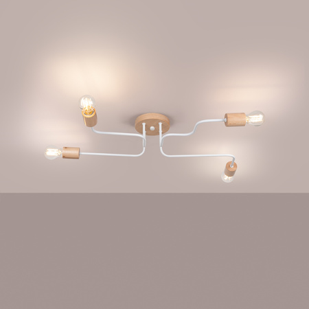 Lampa Sufitowa Żyrandol 4x E27 Naturalne Drewno Biała Timbo Peach Puff SL.1665 Sollux
