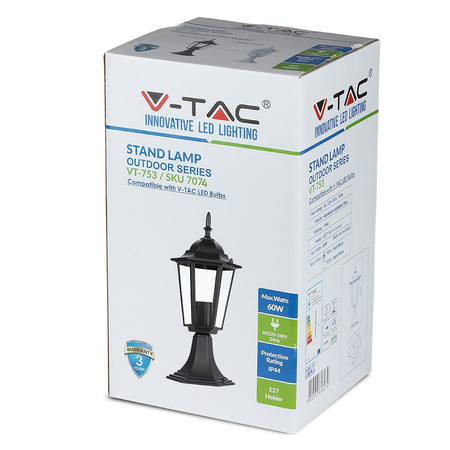 Lampa Ogrodowa Słupek E27 IP44 30CM Czarny mat VT-753 V-TAC