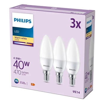 Zestaw 3x Żarówka LED Świeczka E14 B35 4.9W = 40W 470lm 2700K Ciepła Matowa PHILIPS