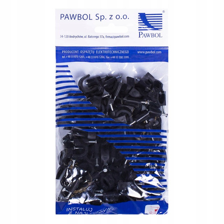 Uchwyt do Kabla Przewodu FLOP KLIP 12mm Czarny 100szt PAWBOL