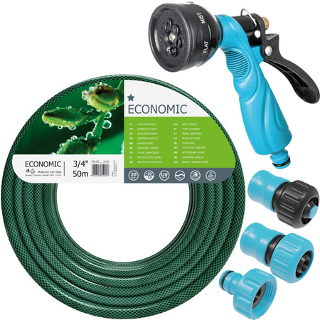 Zestaw Wąż Ogrodowy do Wody 3/4" 50m, Zraszacz Pistoletowy, Przyłącze z Gwintem, Szybkozłącze Stop, Szybkozłącze Przelot 3/4" CELLFAST