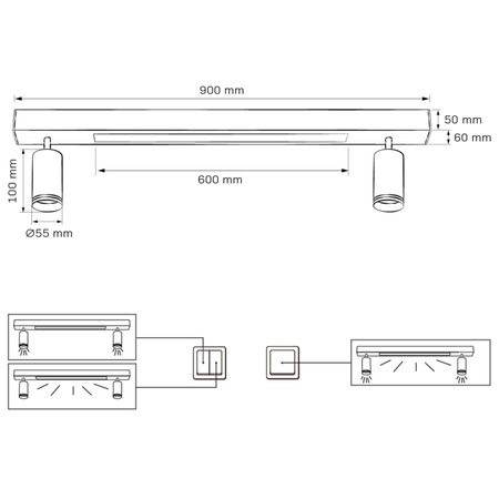 Lampa Sufitowa 2x GU10 + LED 4000K Czarna PARIS Sanico Goldlux