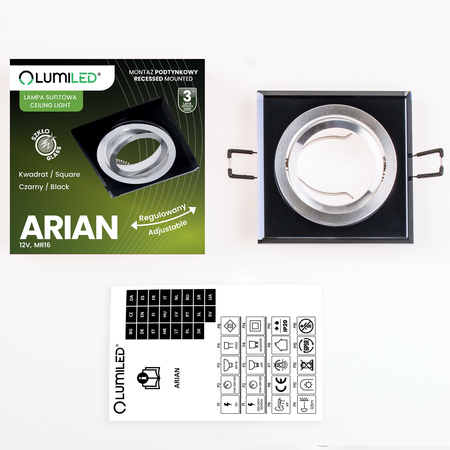 Oprawa Halogenowa Podtynkowa Lampa Sufitowa Szklana Kwadratowa Ruchoma GU10 ARIAN LUMILED