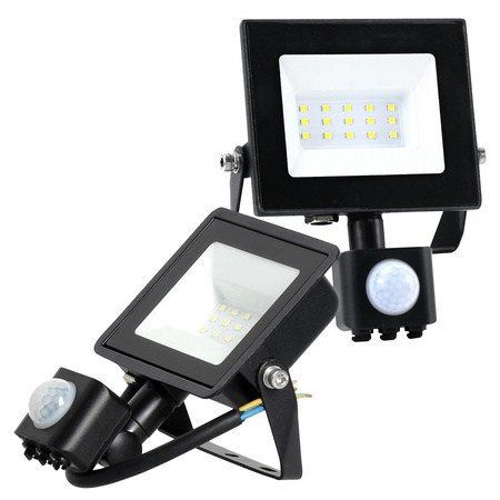 Naświetlacz LED Zewnętrzny Ogrodowy 20W 1620lm 4000K Neutralny 120° z Czujnikiem Ruchu IP44 IK05 Czarny MHC Kobi