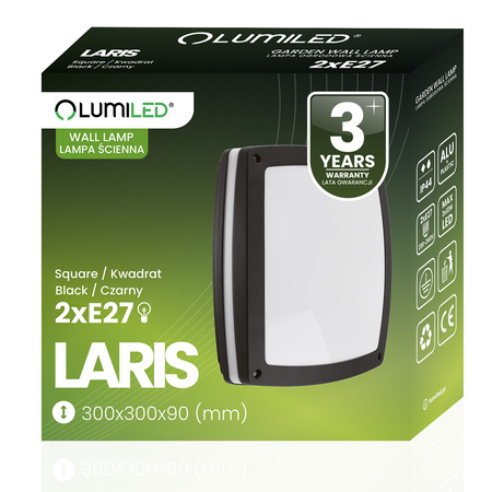 Lampa Ogrodowa Kinkiet Elewacyjny Plafon 2x E27 Kwadratowy LARIS LUMILED