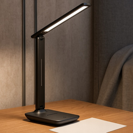 Lampka Biurkowa Stołowa Regulowana LED 5W 400lm 3000-4000-6500K CCT Akumulatorowa Szkolna Nocna Ściemnialna Włącznik On/Off Czarna Kivo Masterled