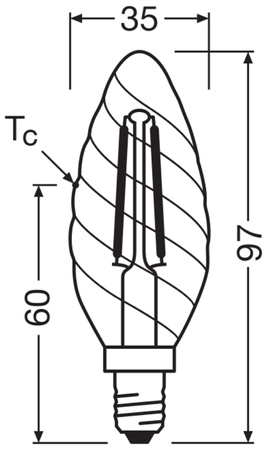 Żarówka LED BW35 Świeczka E14 2.8W = 25W 250lm 2700K Ciepła 300° Ściemnialna Retrofit Filament CLASSIC Osram
