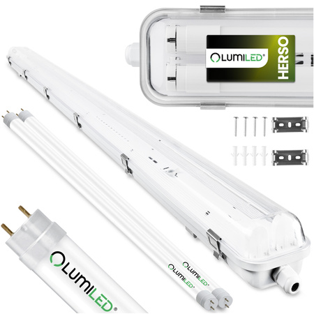 Oprawa Hermetyczna Pyłoszczelna 150cm 2xT8 G13 IP65 + Świetlówki LED 25W 4000K Lumiled