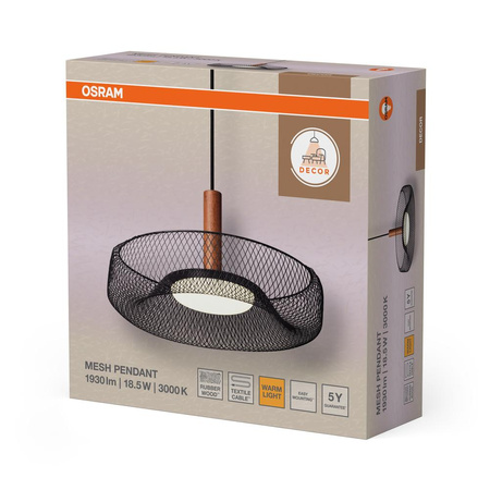 Lampa Sufitowa Wisząca 18.5W 1160lm 3000K Ciepła 110° Czarna Decor Mesh Osram