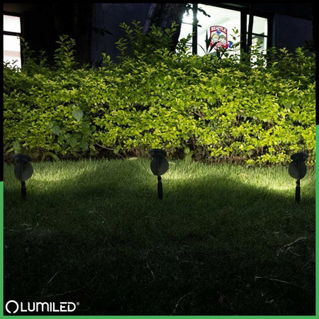 3x Lampa Ogrodowa LED Solarna Wbijana Czarna Kierunkowa OGA Reflektor IP44 6500K LUMILED