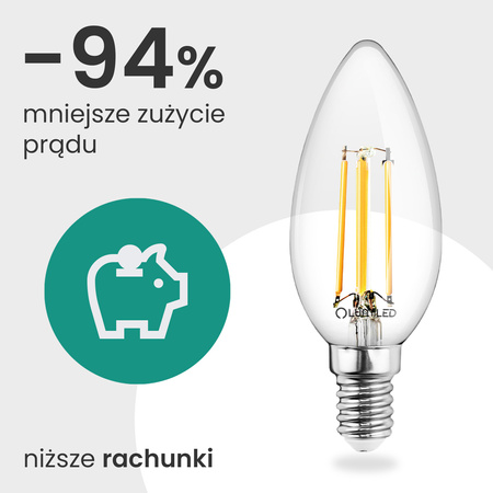 10x Żarówka LED E14 Świeczka B35 2,2W 470lm = 40W 2700K Ciepła 360° Filament KLASA A LUMILED
