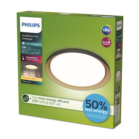Lampa Sufitowa Plafon LED 10W 1850lm 2700K SceneSwitch Czarna Pebblo Ultra Efficient Philips