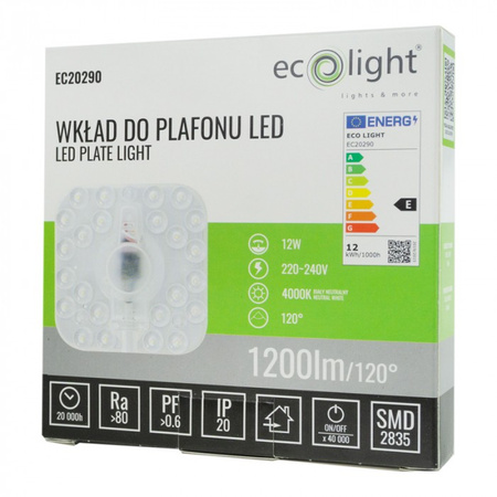 Moduł LED Wkład do Plafonu Panelu Lampy 12W 4000K Barwa Neutralna 1200lm Ecolight