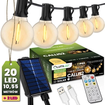 Girlanda Solarna Ogrodowa 20x LED Ozdobne Kuleczki 10,55m 2700K Ciepła + Pilot CALLIS2 LUMILED